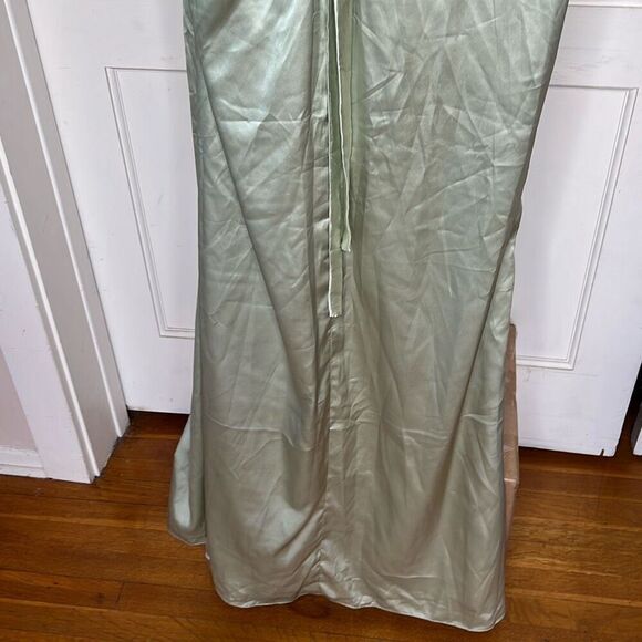 One Shoulder Pleated Satin Maxi Dress Size 6 Nwt Green - Picture 8 of 8